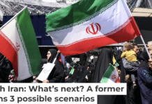 Iranians hold national flags in Tehran’s Revolution Square on April 8, 2026, after the United States and Iran agreed to a two-week ceasefire. Atta Kenare/AFP via Getty Images